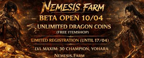 Nemesis.Farm – The Rise Begins | Beta Opening - Metin2 PvP Server Banner | Middleschool | Max Lv 120